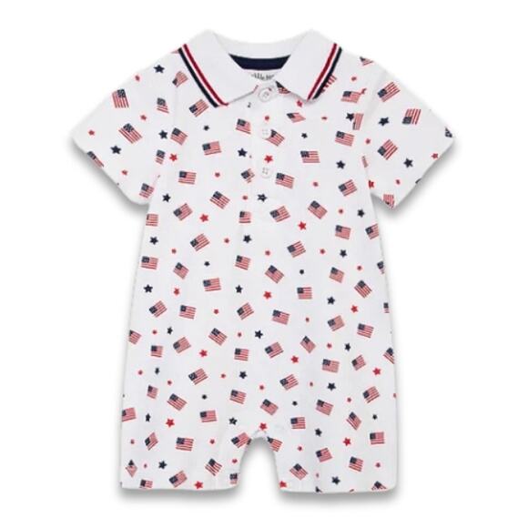 Little Me Star Spangled Spirit One Piece Polo Collar Slip On Multicolor 3 NWOT - Picture 1 of 8